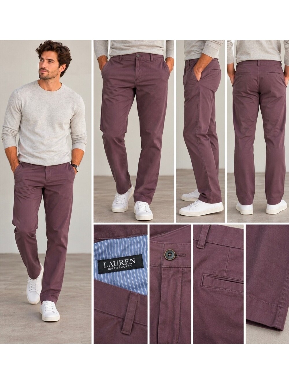 Lauren Ralph Lauren Mens Stretch Chino Pants Burgundy Plum Performance 40x27